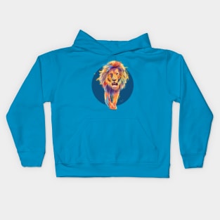 The King, Blue Edition, Colorful Lion Illustration Kids Hoodie